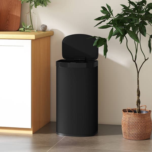 55L Sensor skraldespand, Soft-Close låg, Rustfrit stål, Sort