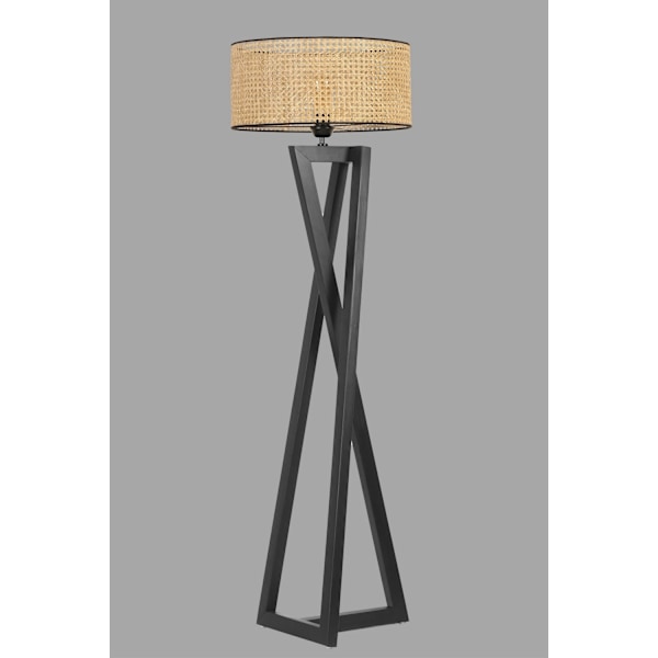 Gulvlampe Maçka Siyah Silindir Rattan Abajurlu Lambader