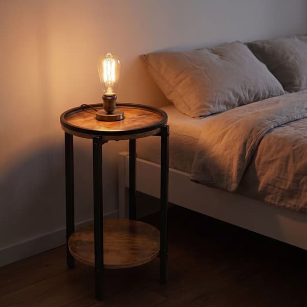 Sidebord i trælook med 2 hylder – brun