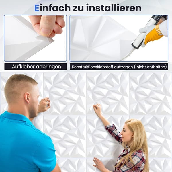 3D-väggpaneler, diamantmönster, 50x50cm, 10m² täckning