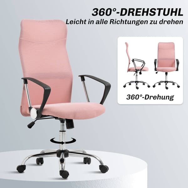 Ergonomisk kontorstol, høj ryg, lyserød, netstof