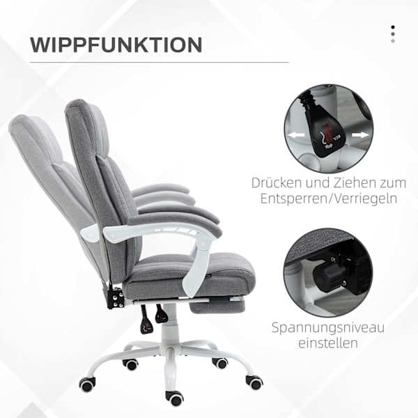 Kontorsstolsryggstöd justerbart, 155°, ergonomisk skrivbordsstol med liggfunktion, höj- och sänkbar