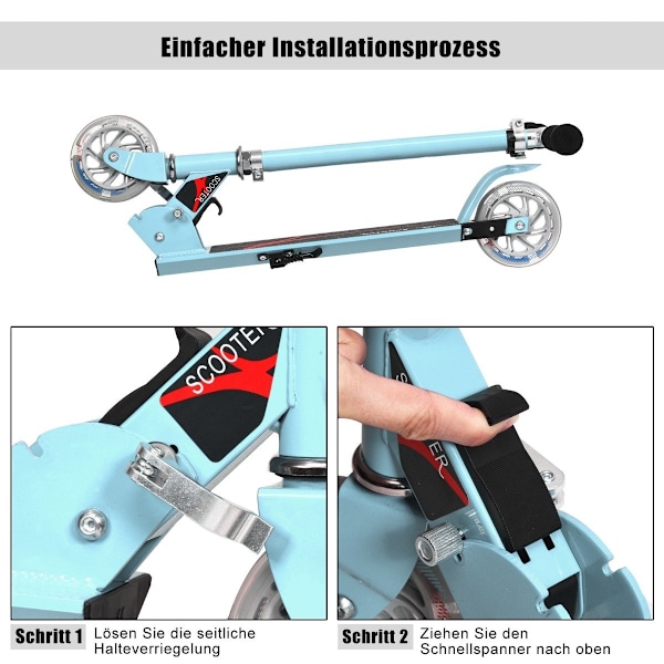 Scooter Kick Scooter Højdejusterbar børnescooter Foldbar Kick Scooter med 2 hjul Blå