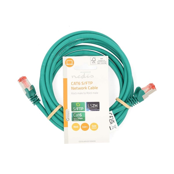 CAT6 Verkkokaapeli | RJ45 uros | RJ45 uros | S/FTP | 3.00 m | Pyöreä | LSZH | Vihreä | Label