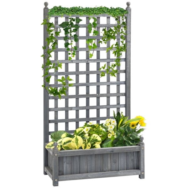 Plantekasse Med Espalier, Blomsterkasse Til Klatreplanter, Træ, Lysegrå, 64X28X120Cm