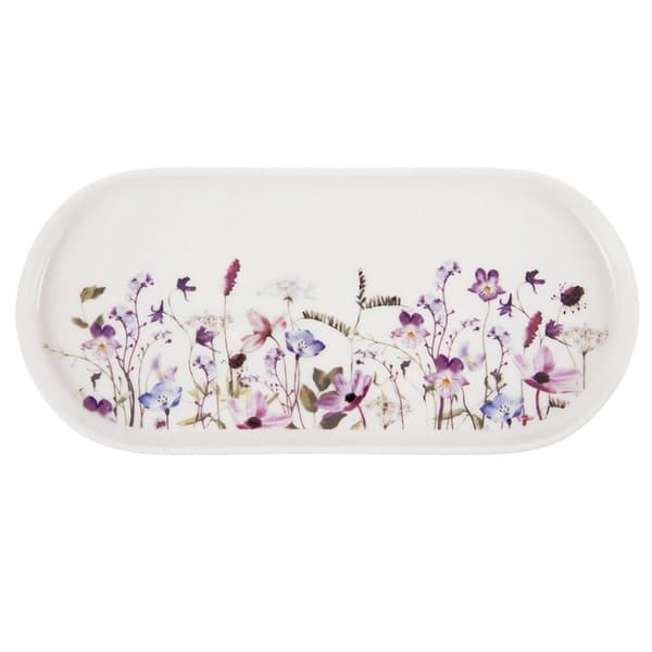 Serveringsfad af porcelæn, med vilde blomstermotiv, 25x12 cm