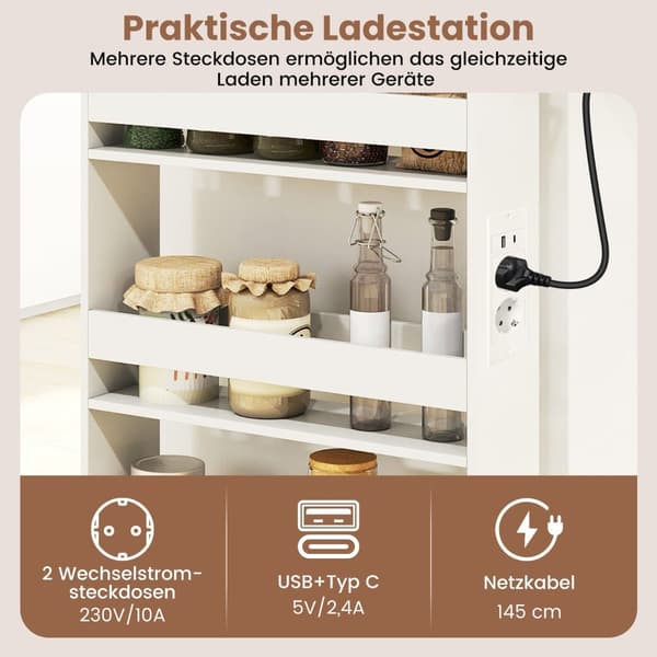 Slank 4-lags rullende køkkenvogn med ladestation