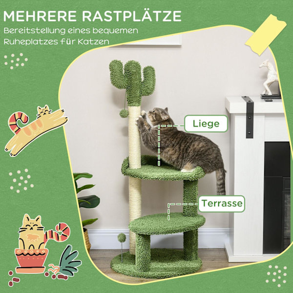 Raapimispylväs 111Cm Kissan Raapimispylväs 2 Kerroksella & Leikkipallolla, Kissoille 10Kg Asti, Sisal, Vihreä