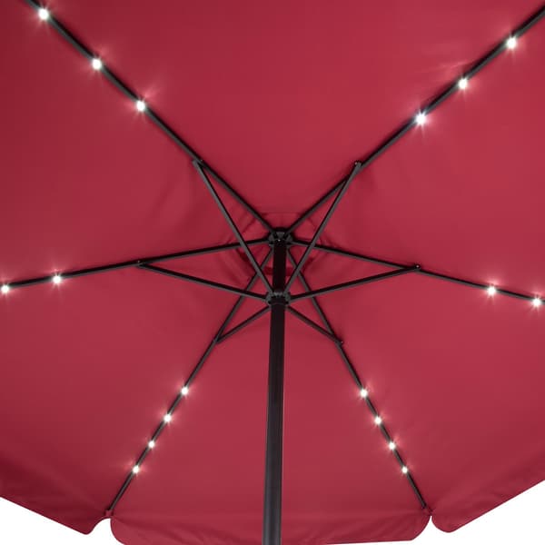 LED solcellsparasoll, röd, 330 cm, UV 80+ skydd