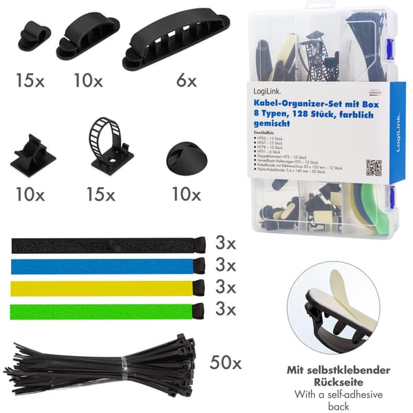 8 stykke kabelstyringssæt 128 stykker assorterede farver