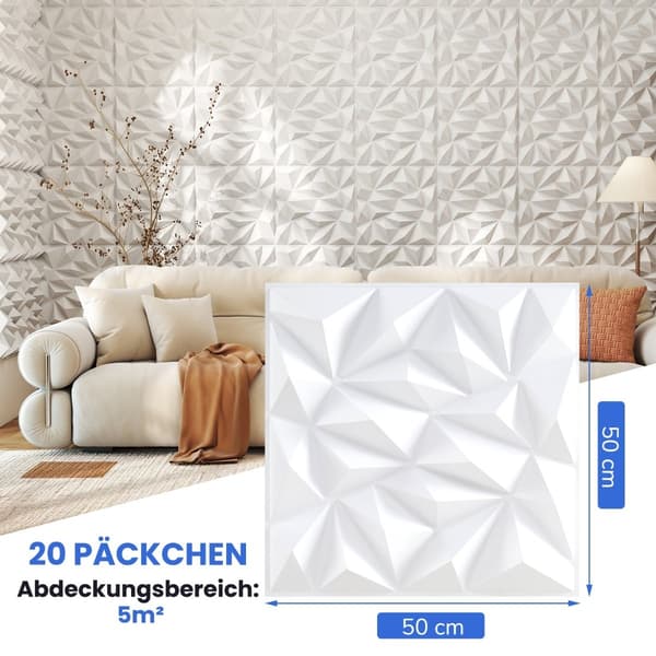 3D-vægpaneler, diamantmønster, 20 stk., 5 m² dækning
