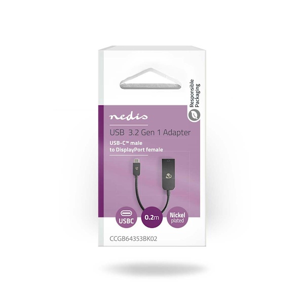 USB-C™ Adapter | USB 3.2 Gen 1 | USB-C™ Han | DisplayPort Hun | 8K@60Hz | 0.20 m | Runde | Nikkelplateret | PVC | Sort | Box