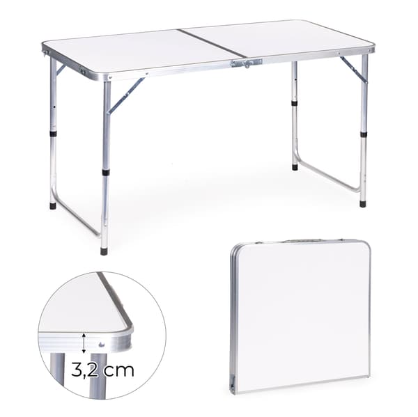 Turistbord foldbart campingbord hvid plade 120 x 60 cm