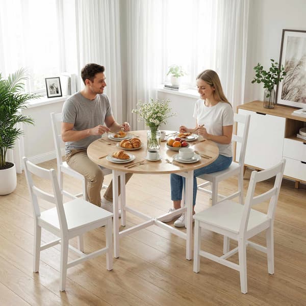 Hopfällbart matbord, 80 cm runt, plats för 2-4, träfinish