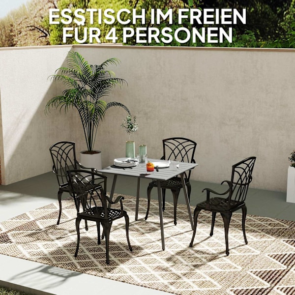 Trädgårdsbord i stål 80 x 80 x 74 cm Väderbeständigt buffébord med stålstomme, Halkfritt campingbord för 4 personer Balkongbord Uteplatsbord Utematsbo
