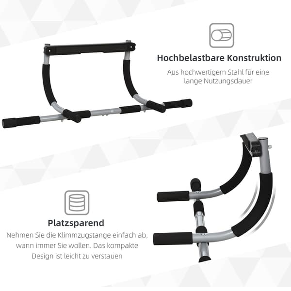 Pull-Up Bar Multifunktionel Træningsholder, Dørstang Af Stål Og Skum, Sort + Grå, 92X40X17Cm