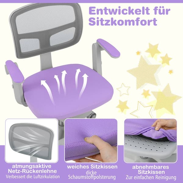 Børne skrivebordsstol, justerbar højde 41-52 cm, lilla