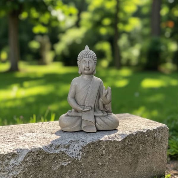 Buddha-patsas 52 cm, säänkestävä polyresiini, kivipinta
