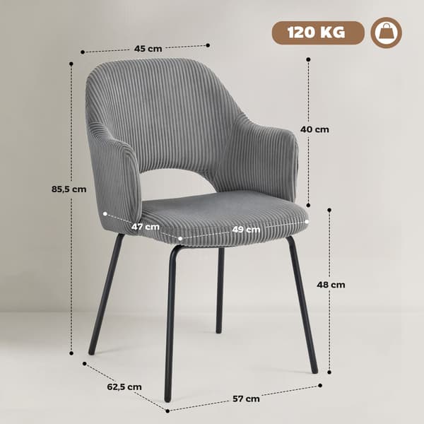 Matstol, sladdklädsel, snäckformad, metallben, grå
