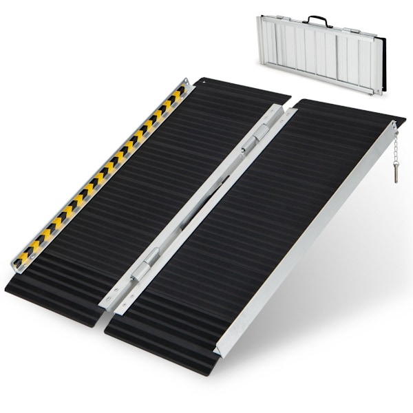 91 x 74 cm kørestolsrampe, bærbar & skridsikker folderampe, bærende op til 272 kg, aluminium