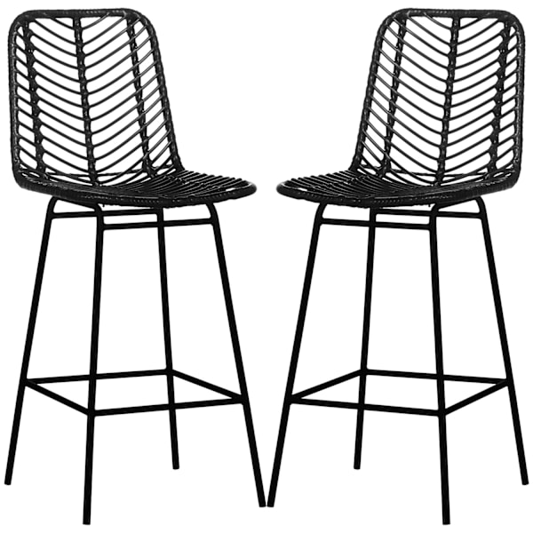 Sæt med 2 barstole, bistrostole med fodstøtte, barstol, køkkenstol med stålben til stue, spisestue, sort, 42,5 x 52 x 102 cm