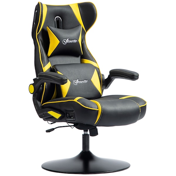 Gamingstol med vippe- og benfunktion, ergonomisk computerstol, højdejusterbar, drejelig skrivebordsstol med højttaler, bæreevne op til 120 kg, sort +