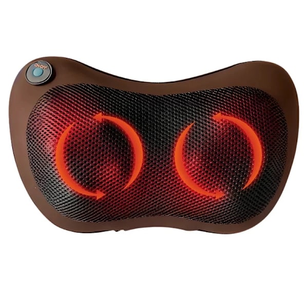 Shiatsu massagekudde, dubbel värmeterapi, 4 noder, brun