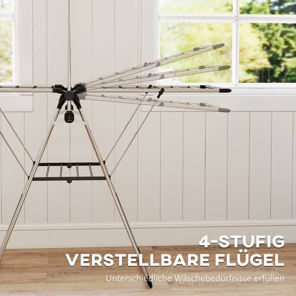 Sammenklappeligt tørrestativ, justerbare vinger, rustfrit stål