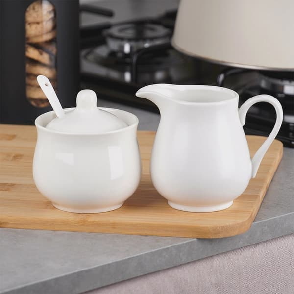 Porcelænsfløde- og sukkerskålsæt, hvid, 3 dele