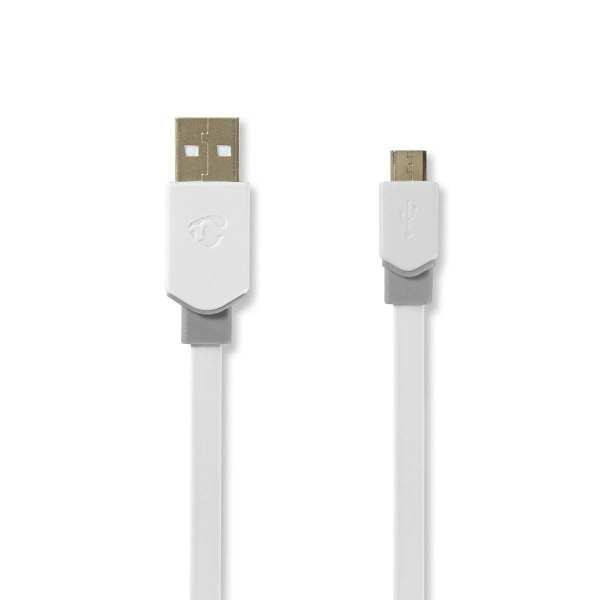 USB-kabel | USB 2.0 | USB-A Han | USB Micro-B han | 480 Mbps | Guldplateret | 1.00 m | Fladt | PVC | Hvid | Plastikpose