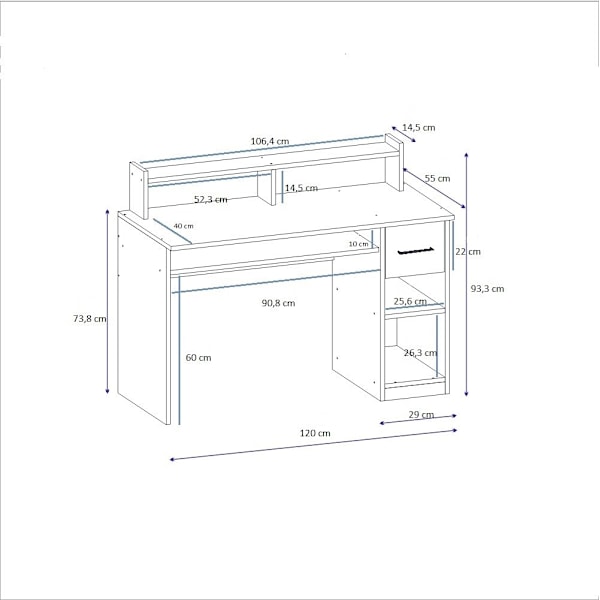 Studiebord Eslem - Hvid
