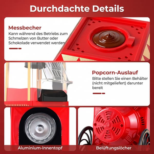 Kuumailmapopcorn-kone 1200 W, öljytön, retropunainen