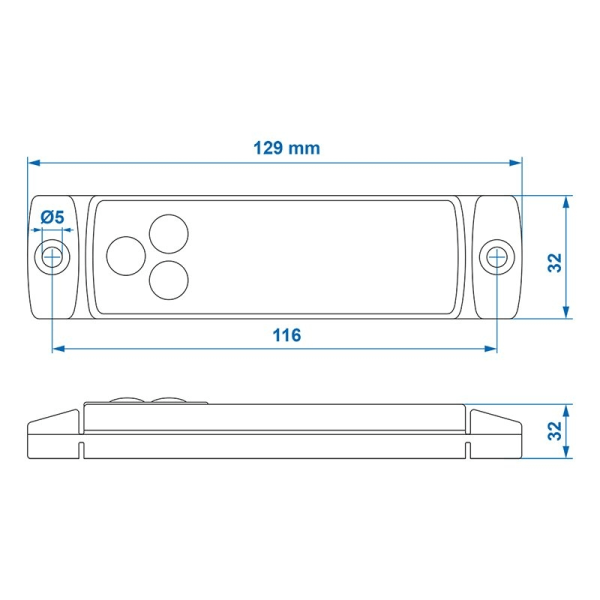 Främre positionslampa 12/24V vit 126x30mm LED