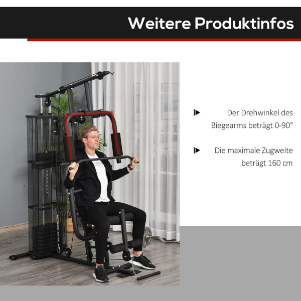 Gym Multigym Fitnessstation Multigym Med Vikter, Lat Pull-Down & Leg Curl, Metall & Pu Syntetiskt Läder, Svart