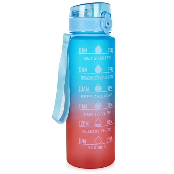 Tyylikäs 1 litran vesipullo Ombre-designilla ja inspiroivilla teksteillä