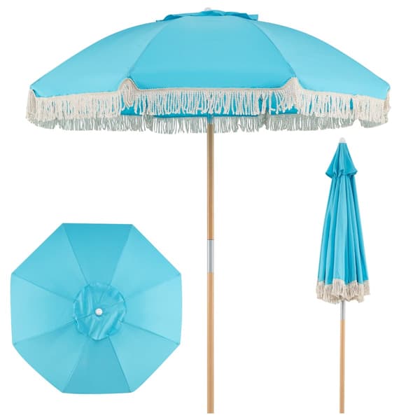 Boho trädgårdsparasoll, 170 cm, blå, justerbar lutning