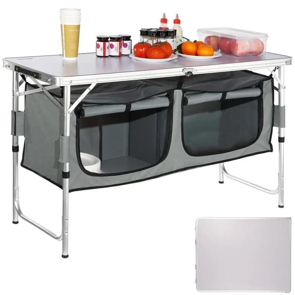 Campingköksbord, Hopfällbart, Justerbar höjd, Väska