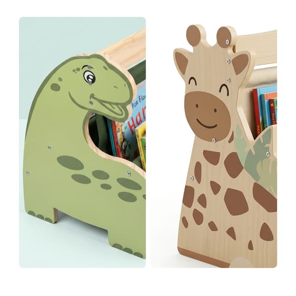 Barnbokhylla med 4 tygfickor – Giraffdesign
