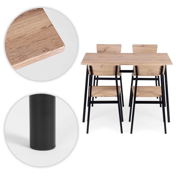 Matbordsset med 4 stolar, MDF och stål