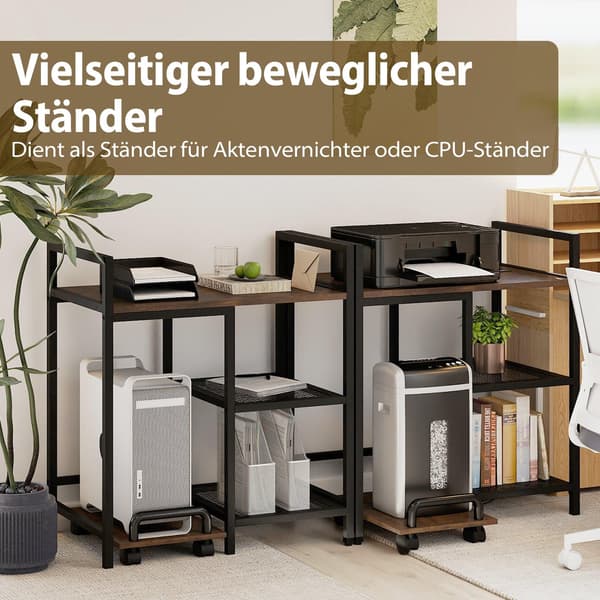 3-lags printerstativ med ladestation, rustik brun