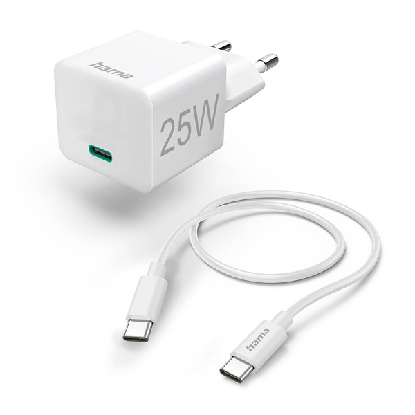 HAMA USB-C-laturi USB-C-kaapelilla PD 25 W 1,5 m kaapeli valkoinen