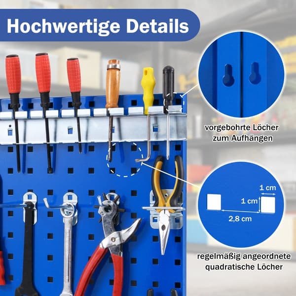 Tool wall tool perforeret væg med 3 pegboards &amp; 28 stykker hængende tilbehør Blå