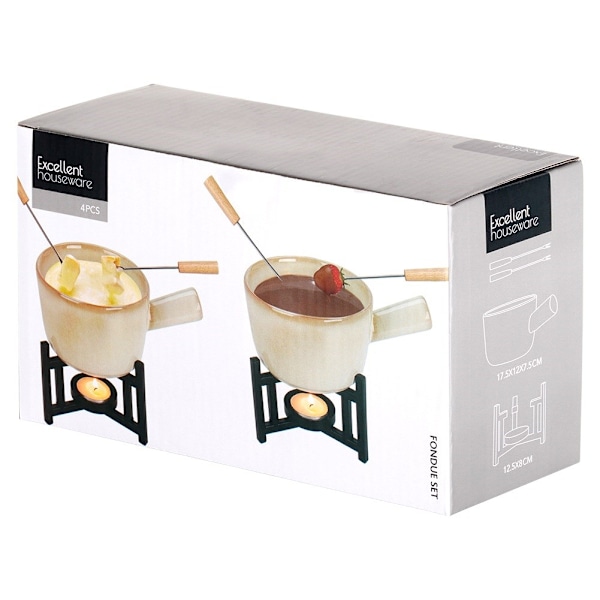 Fondue-setti, posliini, 450 ml, 4 kpl.