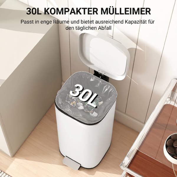30L metallköksavfall med mjukstängande lock, krämvit