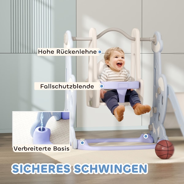 Slide 4-i-1 barnrutschbana med gunga, basketkorg, klätterställning, småbarnsrutschkana med raketdesign lekplats för inomhus och utomhus 1,5-4 år barn