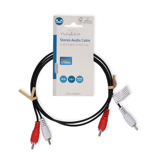 Stereo Audio kabel | 2x RCA Hanstik | 2x RCA Hanstik | Nikkelplateret | 1.00 m | Runde | Sort | Label