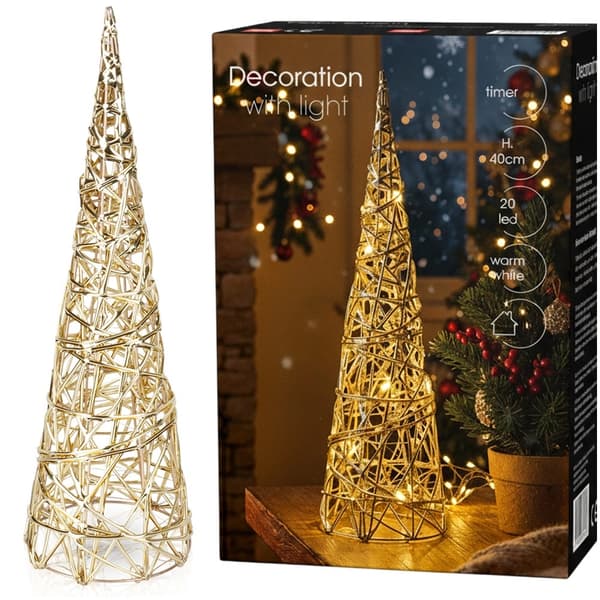 Guldfärgad LED-julgran med kon, 40 cm, 20 ljus