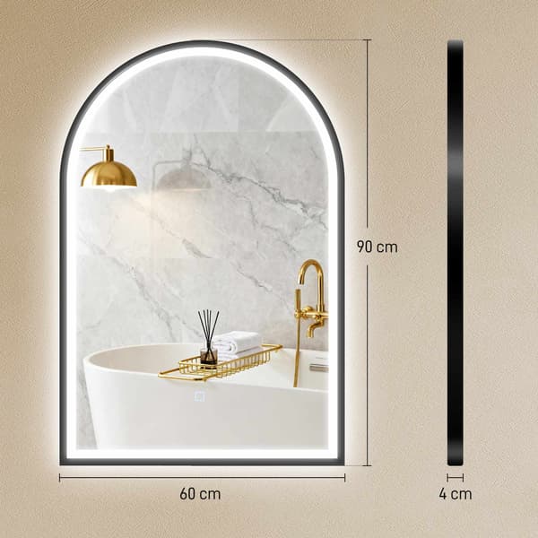 LED badeværelsesspejl 60x90 cm, front- og bagbelyst, sort