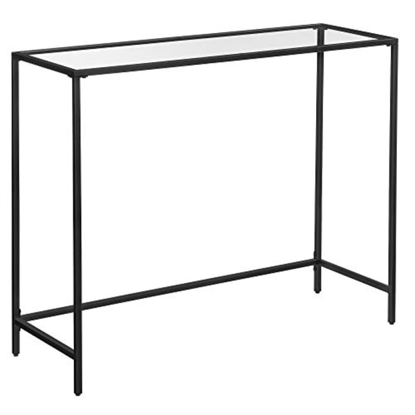 Moderne sort metal- og glaskonsolbord, 100x35x80 cm