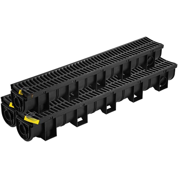 Rendeafløbssæt, 3-pak HDPE-rende med plastriste